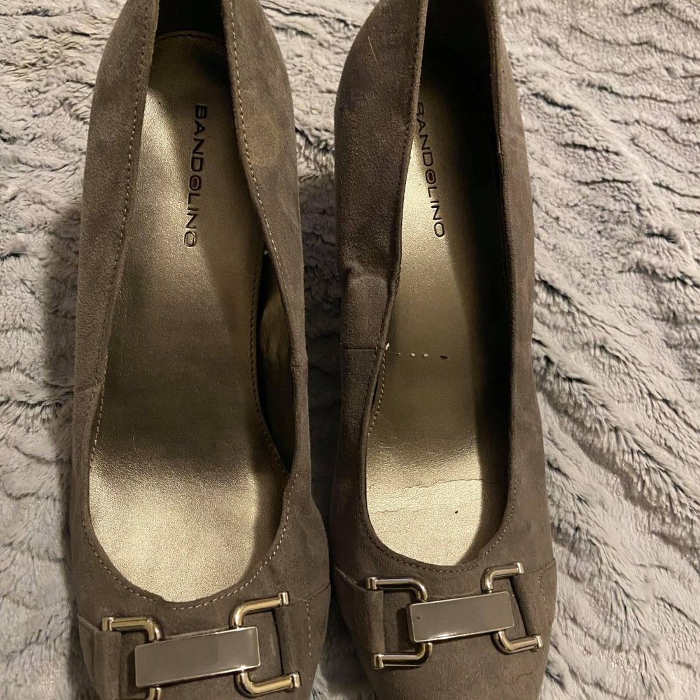 Gray Suede and Patent wedge